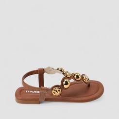 Sandália Feminina Moleca Detalhe Esferas Marrom