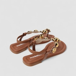 Sandália Feminina Moleca Detalhe Esferas Marrom