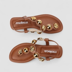 Sandália Feminina Moleca Detalhe Esferas Marrom