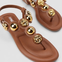 Sandália Feminina Moleca Detalhe Esferas Marrom