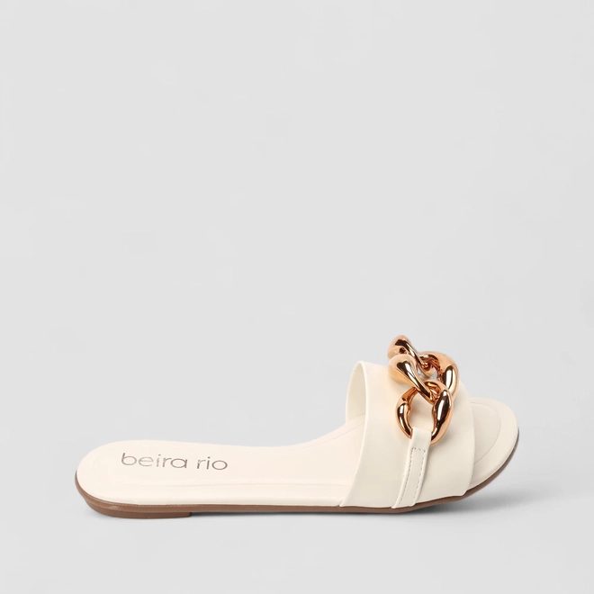 Rasteira Feminina Beira Rio Enfeite Corrente Off White