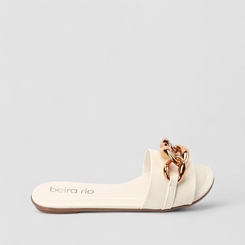 Rasteira Feminina Beira Rio Enfeite Corrente Off White