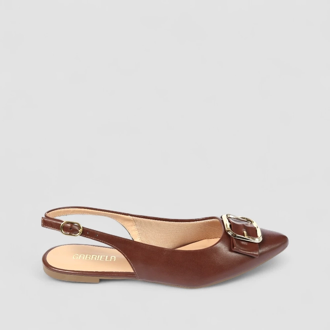 Sapatilha Slingback Feminino Gabriela Fivela Dourada Marrom