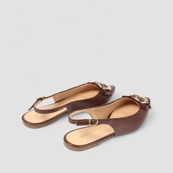 Sapatilha Slingback Feminino Gabriela Fivela Dourada Marrom