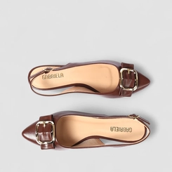 Sapatilha Slingback Feminino Gabriela Fivela Dourada Marrom