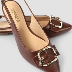 Sapatilha Slingback Feminino Gabriela Fivela Dourada Marrom