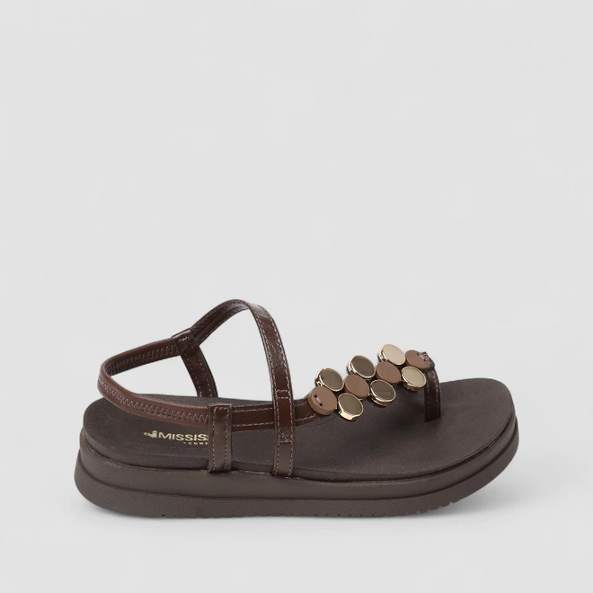 Sandália Feminina Mississipi Flatform Enfeite Metálico Marrom