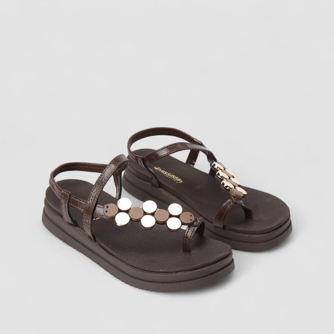 Sandália Feminina Mississipi Flatform Enfeite Metálico Marrom