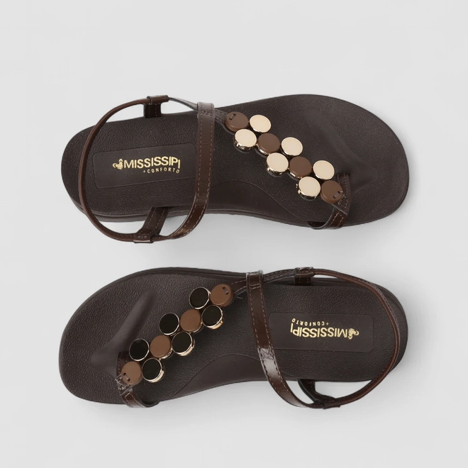 Sandália Feminina Mississipi Flatform Enfeite Metálico Marrom