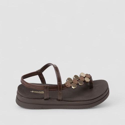 Sandália Feminina Mississipi Flatform Enfeite Metálico Marrom