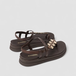 Sandália Feminina Mississipi Flatform Enfeite Metálico Marrom