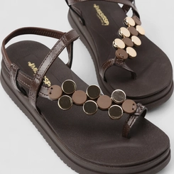 Sandália Feminina Mississipi Flatform Enfeite Metálico Marrom