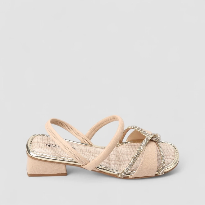 Sandália Feminina Mississipi Metalizada Textura Cobra Tiras Strass Nude