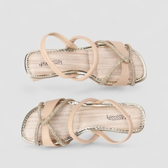 Sandália Feminina Mississipi Metalizada Textura Cobra Tiras Strass Nude