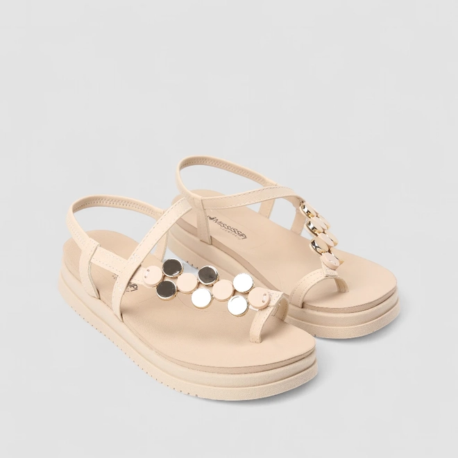 Sandália Feminina Mississipi Flatform Enfeite Metálico Bege