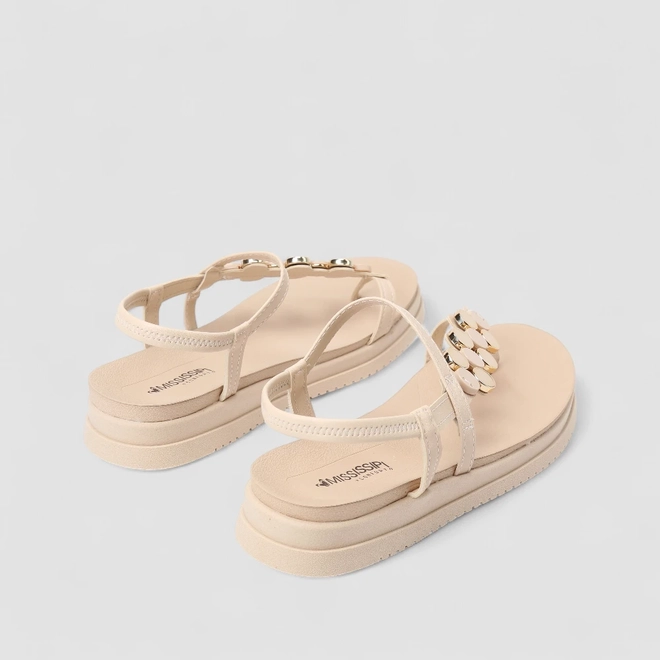 Sandália Feminina Mississipi Flatform Enfeite Metálico Bege