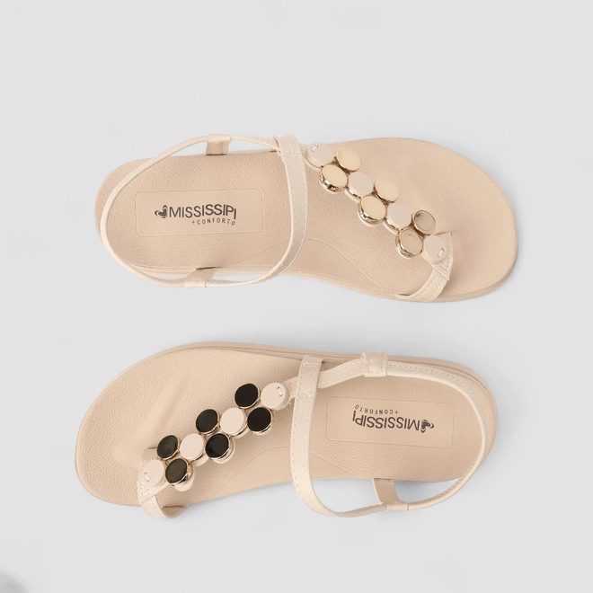 Sandália Feminina Mississipi Flatform Enfeite Metálico Bege