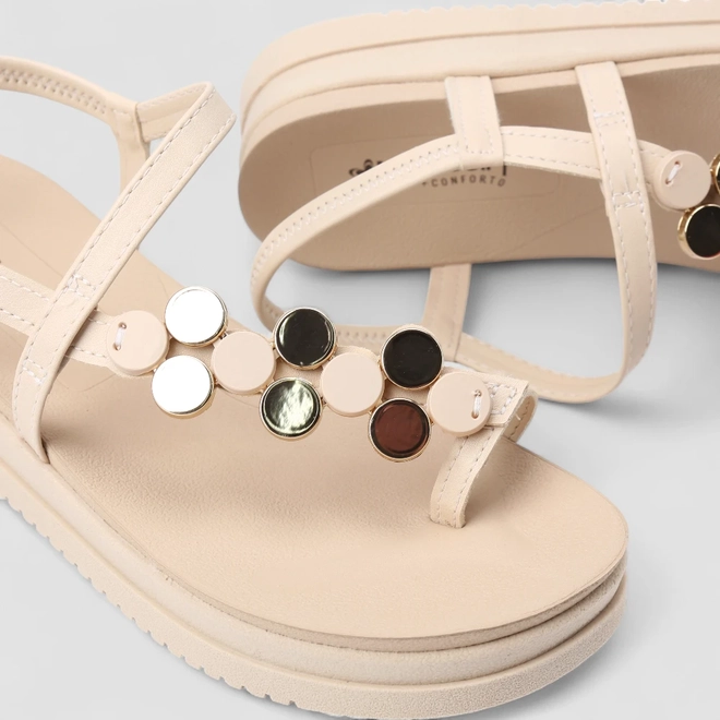 Sandália Feminina Mississipi Flatform Enfeite Metálico Bege