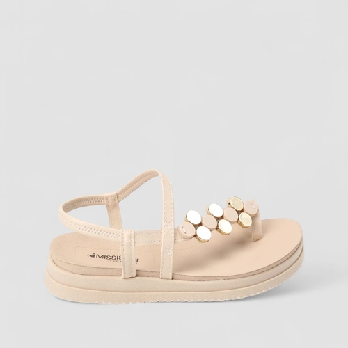 Sandália Feminina Mississipi Flatform Enfeite Metálico Bege