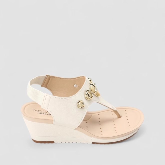 Sandália Feminina Modare Ultraconforto Detalhe Pedraria Off White