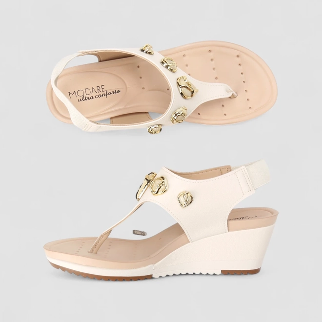 Sandália Feminina Modare Ultraconforto Detalhe Pedraria Off White