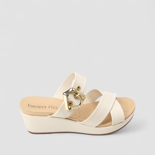 Tamanco Feminino Beira Rio Anabela Fivela Off White