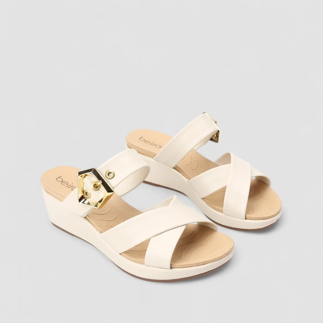 Tamanco Feminino Beira Rio Anabela Fivela Off White
