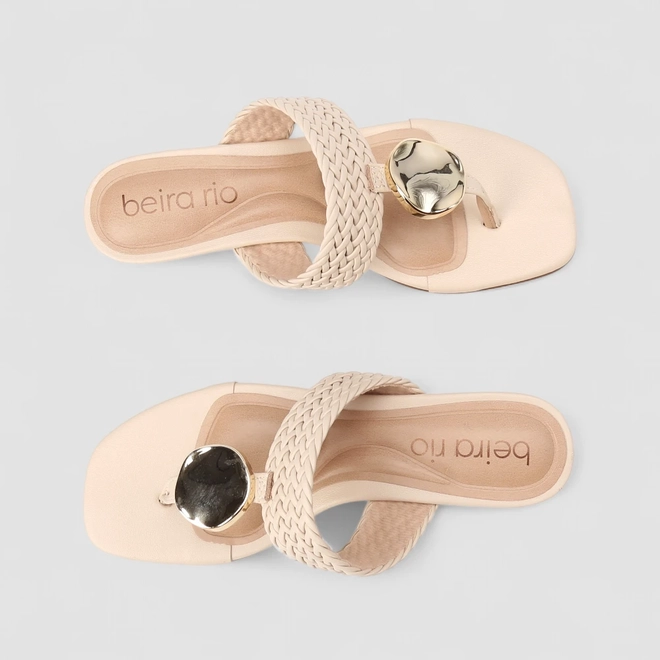 Tamanco Feminino Beira Rio Detalhe Metalizado Tressê Off White