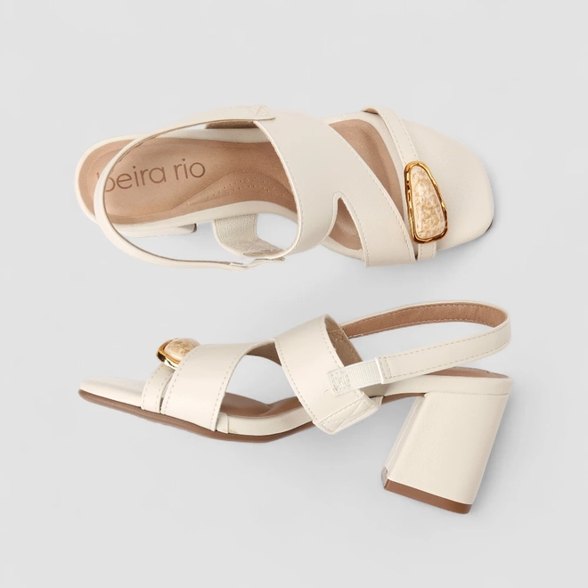 Sandália Feminina Beira Rio Pedraria Tira Grossa Off White