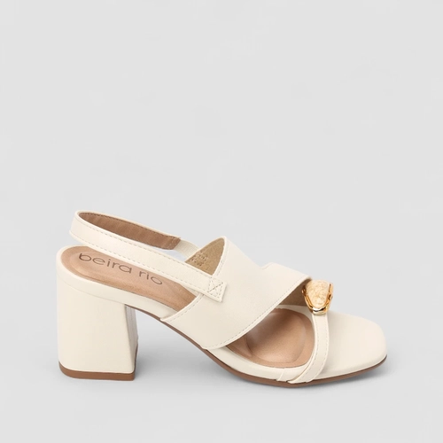 Sandália Feminina Beira Rio Pedraria Tira Grossa Off White