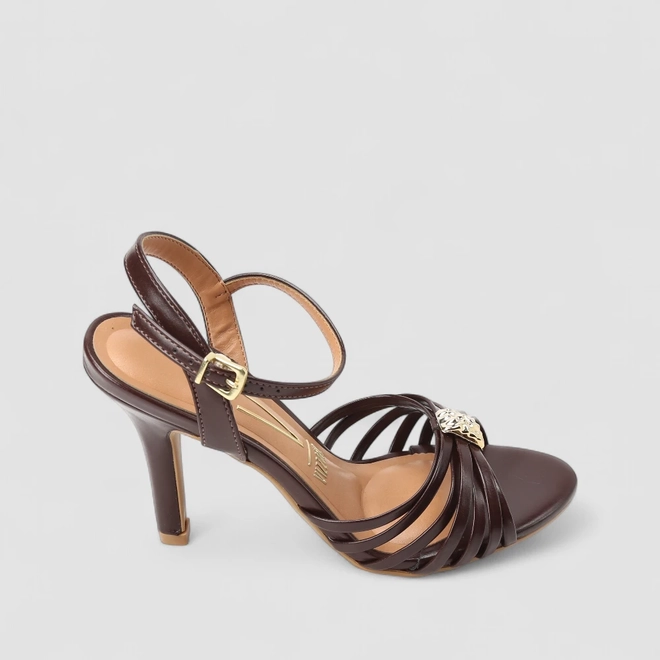 Sandália Feminina Vizzano Multi Tiras Detalhes Dourado Marrom