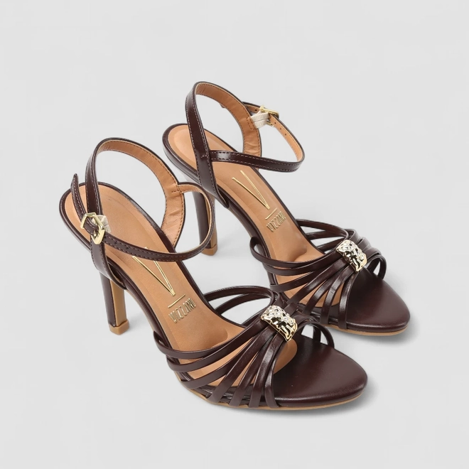 Sandália Feminina Vizzano Multi Tiras Detalhes Dourado Marrom