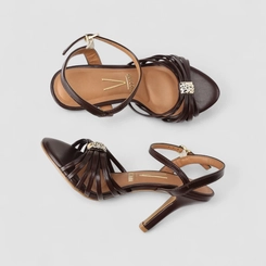 Sandália Feminina Vizzano Multi Tiras Detalhes Dourado Marrom
