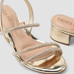 Sandália Feminina Beira Rio Strass Metalizada Multitiras Ouro