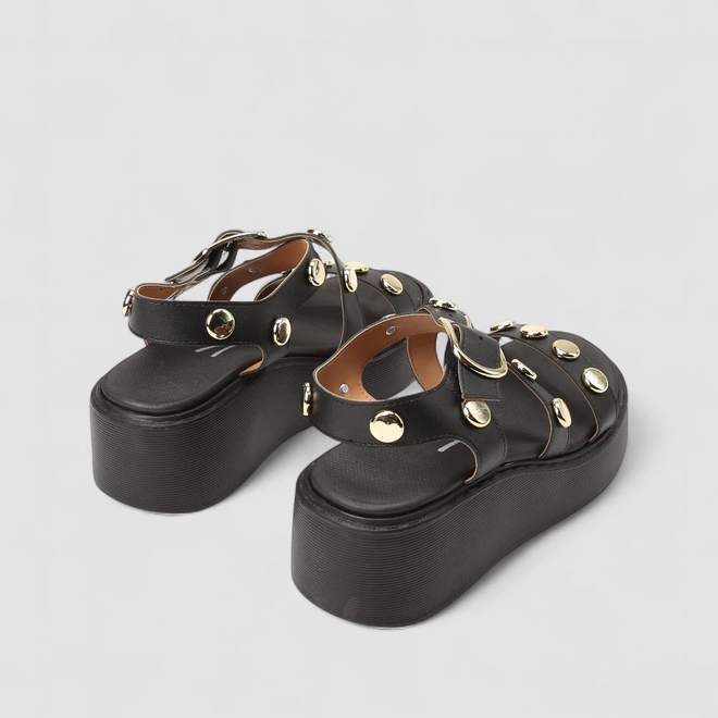 Sandália Feminina Vizzano Original Plataforma Detalhe Tachas Preto