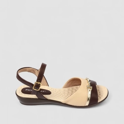 Sandália Feminina Piccadilly Detalhe Dourado Marrom Bege