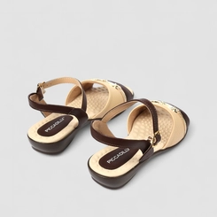 Sandália Feminina Piccadilly Detalhe Dourado Marrom Bege