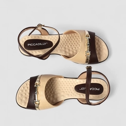 Sandália Feminina Piccadilly Detalhe Dourado Marrom Bege