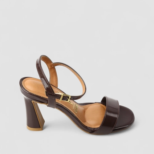 Sandália Feminina Vizzano Original Salto Flare Verniz Marrom