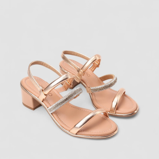 Sandália Feminina Beira Rio Metalizada Tira Strass Ouro Rosé