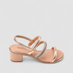 Sandália Feminina Beira Rio Metalizada Tira Strass Ouro Rosé