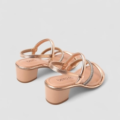 Sandália Feminina Beira Rio Metalizada Tira Strass Ouro Rosé