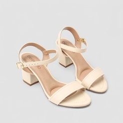 Sandália Feminina Beira Rio Salto Bloco Fivela Off White