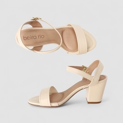 Sandália Feminina Beira Rio Salto Bloco Fivela Off White
