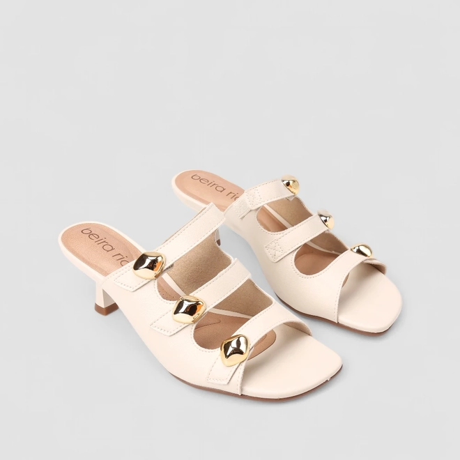 Tamanco Feminino Beira Rio Detalhe Metalizado Off White