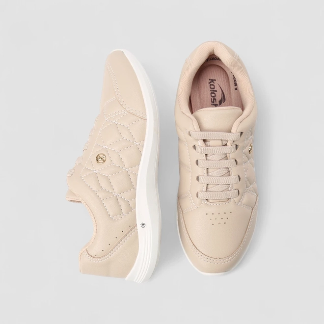 Tênis Casual Feminino Kolosh Matelassê Nude