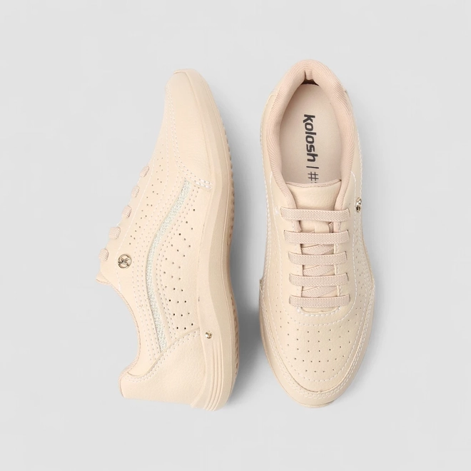 Tênis Casual Feminino Kolosh Glitter Bege