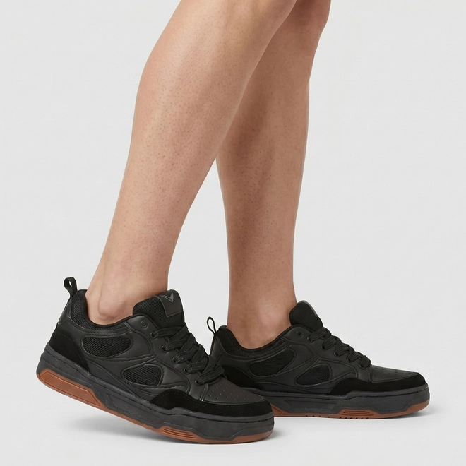 Tênis Casual Masculino Vertus Mesh Recorte Camurça Preto