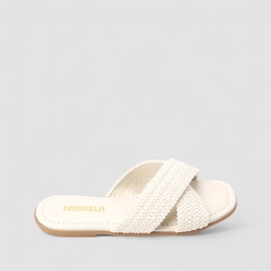Rasteira Feminina Gabriela Rafia Tiras Trançadas Off-White