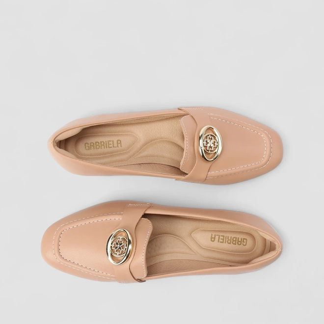 Mocassim Feminino Gabriela Detalhe Metalizado Nude